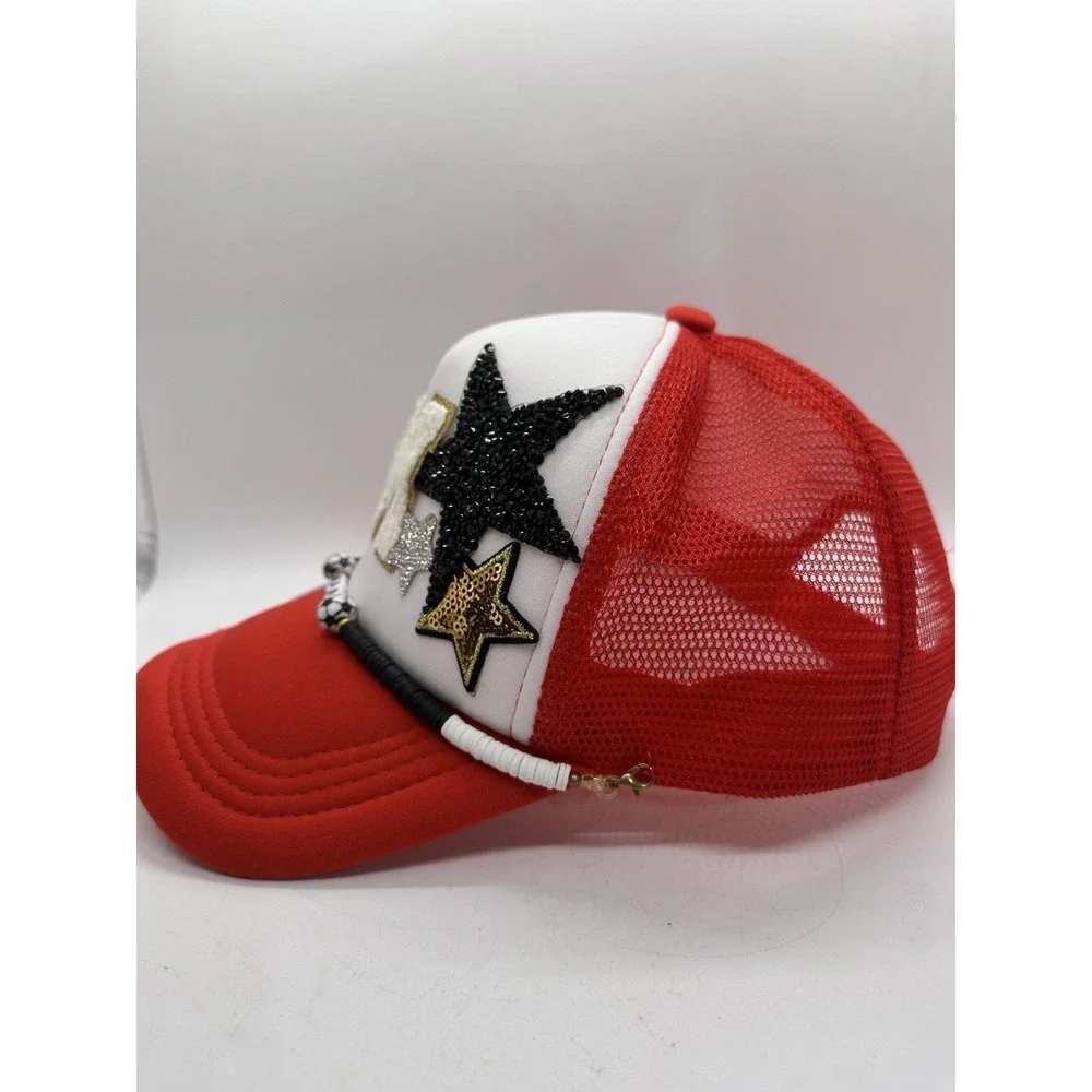 Soccer Mom‎ Trucker Hat Red White Custom Bling Stars Foam Finger Snapback
